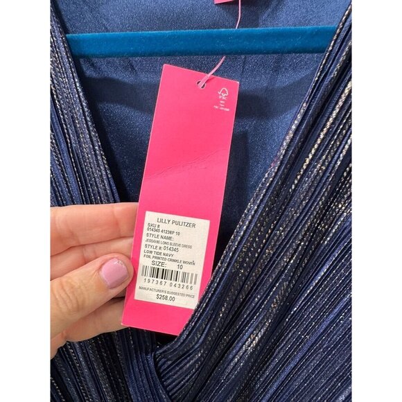 NWT Lilly Pulitzer Dress Jessanne Long Sleeve Size 10 Navy Gold V Neck - Picture 2 of 3